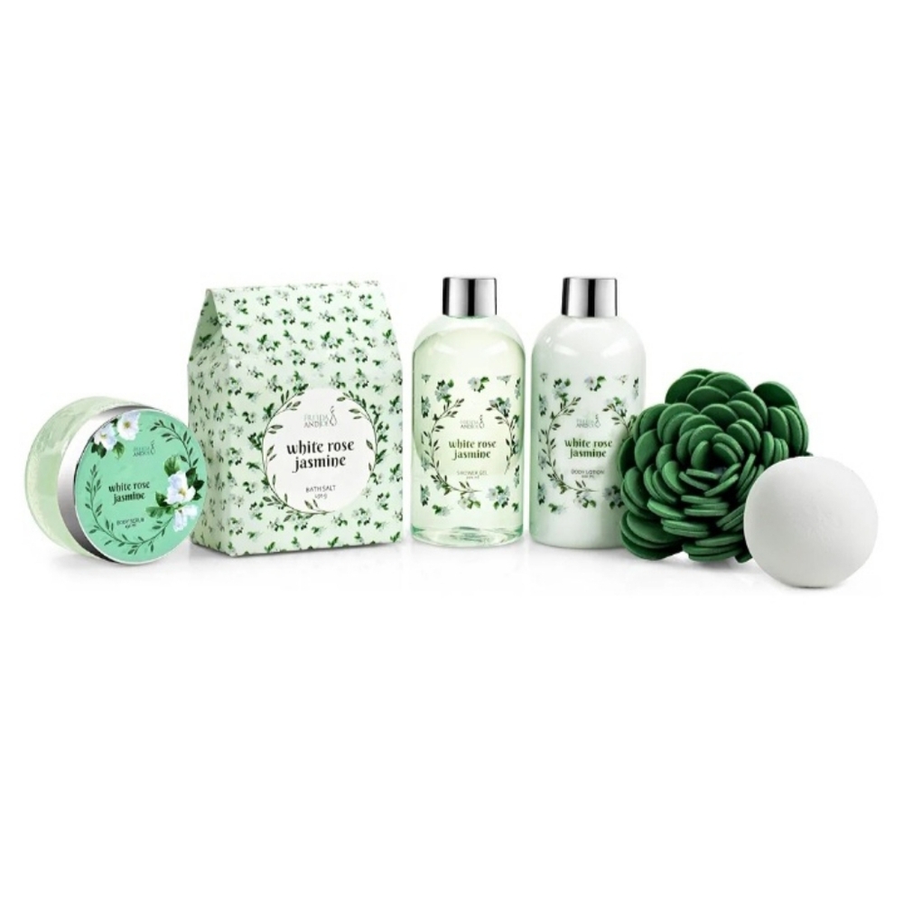Deluxe White Rose Jasmine Spa Basket Home Spa Set - Picture 2 of 7
